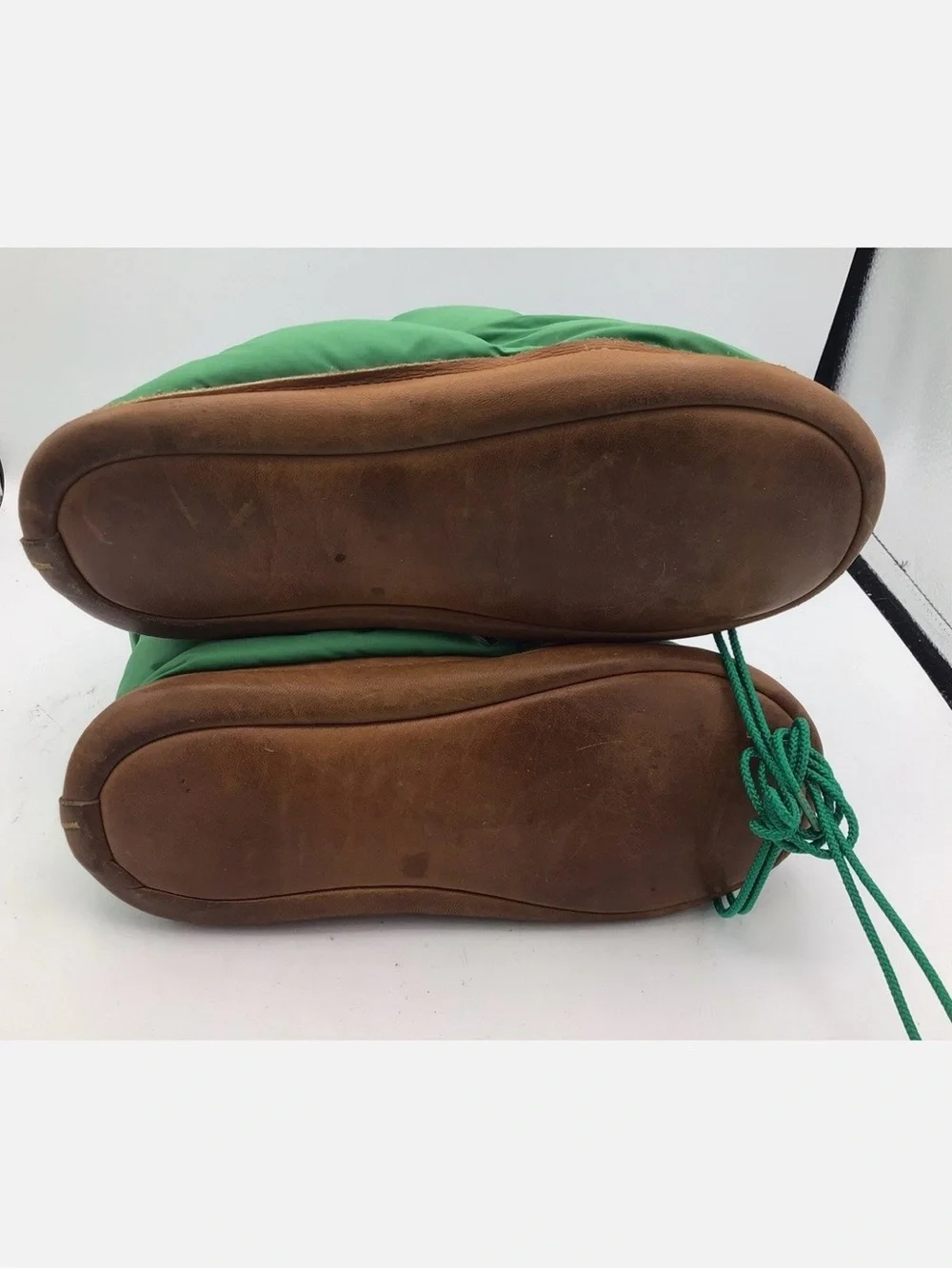 Vintage Eddie Bauer Puffer Goose Down Camp Slippers Size Small Green